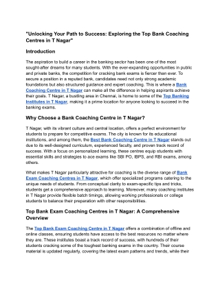 Top Bank Exam coaching centre in t nagar