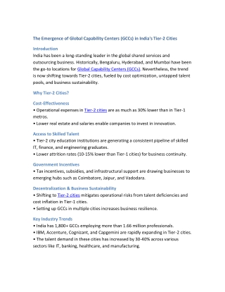 Global capability centers expansion in tier 2 city