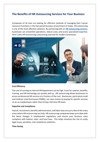 The Benefits of HR Outsourcing Services for Your Business