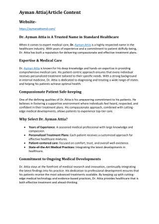 Dr. Ayman Attia is A Trusted Name in Standard Healthcare