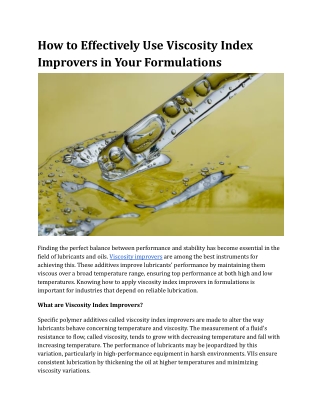How to Effectively Use Viscosity Index Improvers in Your Formulations