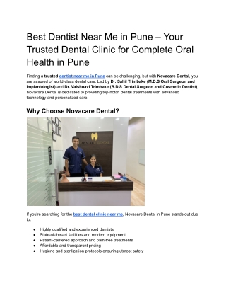 Best Dentist Near Me in Pune – Your Trusted Dental Clinic for Complete Oral Health in Pune