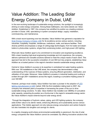 Value Addition The Leading Solar Energy Company in Dubai, UAE