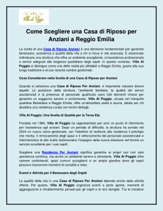 Come Scegliere una Casa di Riposo per Anziani a Reggio Emilia