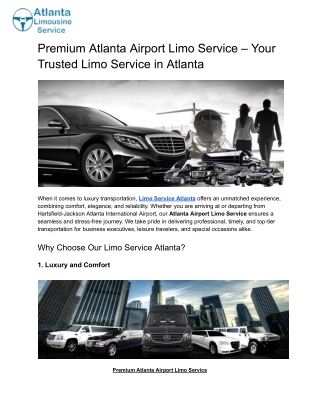 Premium Atlanta Airport Limo Service – Your Trusted Limo Service in Atlanta