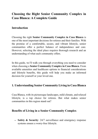 Choosing the Right Senior Community Complex in Casa Blanca A Complete Guide
