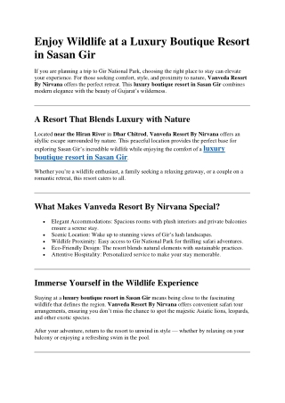 Enjoy Wildlife at a Luxury Boutique Resort in Sasan Gir