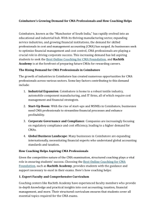 Coimbatore’s Growing Demand for CMA Professionals and How Coaching Helps