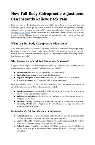 How Full Body Chiropractic Adjustment Can Instantly Relieve Back Pain