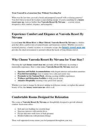 Treat Yourself to a Luxurious Stay Without Traveling Far