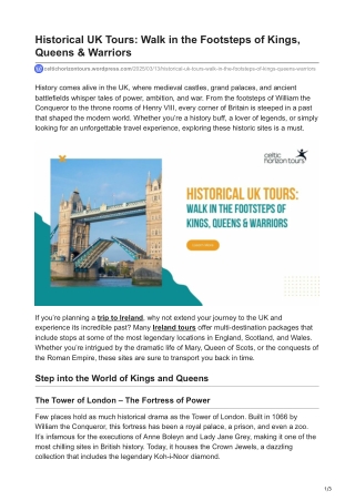 Historical UK Tours Walk in the Footsteps of Kings Queens Warriors