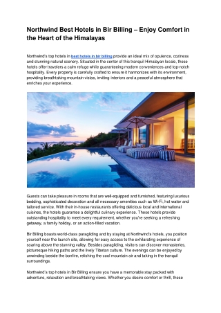 Northwind Best Hotels in Bir Billing – Enjoy Comfort in the Heart of the Himalayas