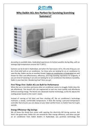 Why Daikin ACs Are Perfect for Surviving Scorching Summers - Rathan Air Conditioners