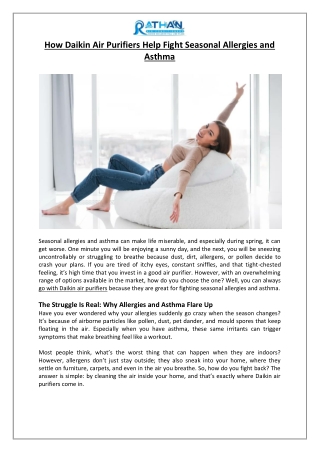 How Daikin Air Purifiers Help Fight Seasonal Allergies and Asthma - Rathan Air Conditioners