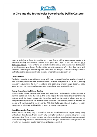 A Dive into the Technologies Powering the Daikin Cassette AC - Rathan Air Conditioners