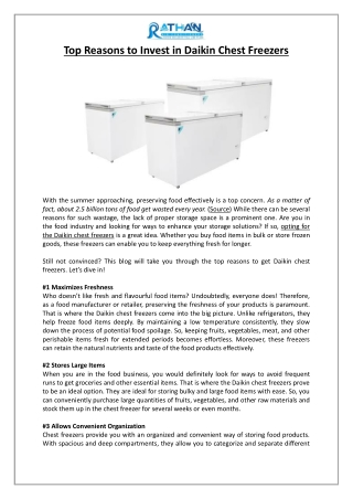 Top Reasons to Invest in Daikin Chest Freezers - Rathan Air Conditioners