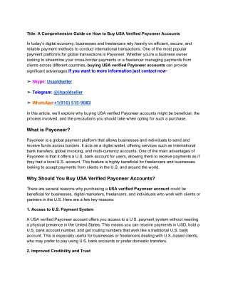 Title_ A Comprehensive Guide on How to Buy USA Verified Payoneer Accounts