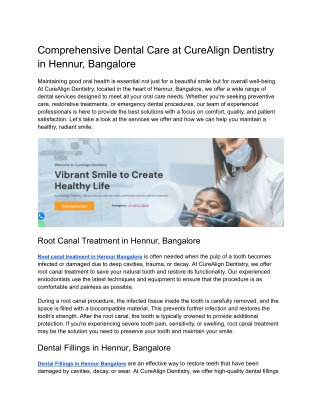 Comprehensive Dental Care at CureAlign Dentistry in Hennur, Bangalore