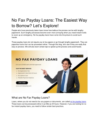 No Fax Payday Loans