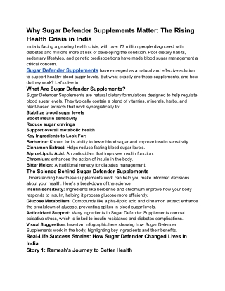 Why Sugar Defender Supplements Matter_ The Rising Health Crisis in India