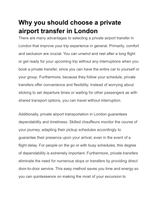 Why you should choose a private airport transfer in London
