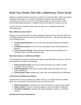 Build Your Dream Site with a Matrimony Clone Script