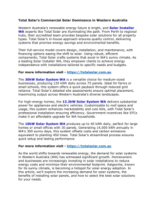 Total Solar’s Commercial Solar Dominance in Western Australia