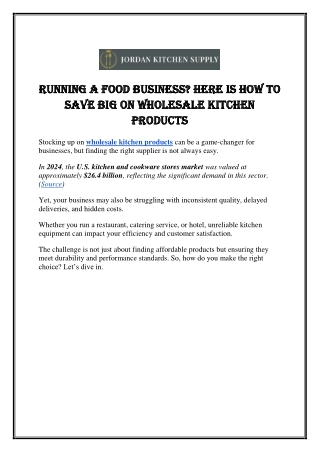 Running a Food Business? Here is How to Save Big on Wholesale Kitchen Products