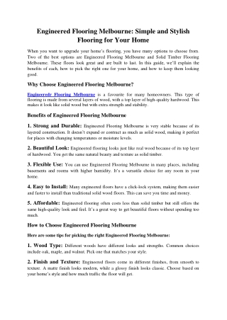 Engineered Flooring Melbourne Simple and Stylish Flooring for Your Home