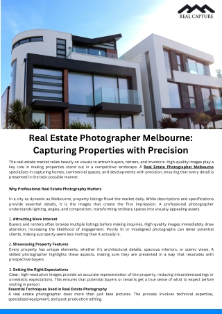 Real Estate Photographer Melbourne: Capturing Properties with Precision