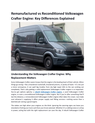 Remanufactured vs Reconditioned Volkswagen Crafter Engine Key Differences Explained