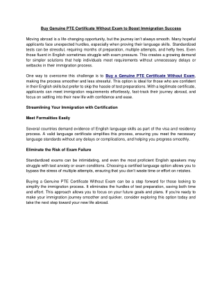 Buy Genuine PTE Certificate Without Exam to Boost Immigration Success