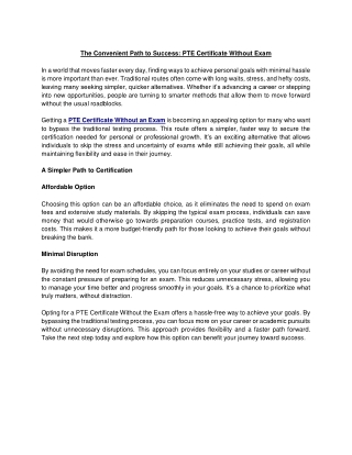 The Convenient Path to Success: PTE Certificate Without Exam