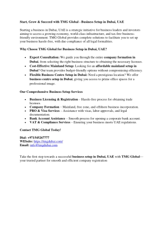 Start, Grow & Succeed with TMG Global - Business Setup in Dubai, UAE