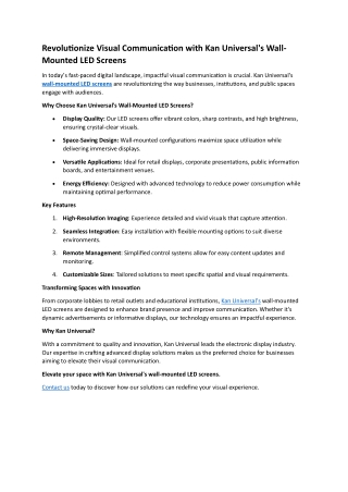 KAN UIVERSAL'S WALL MOUNTED SCREENS