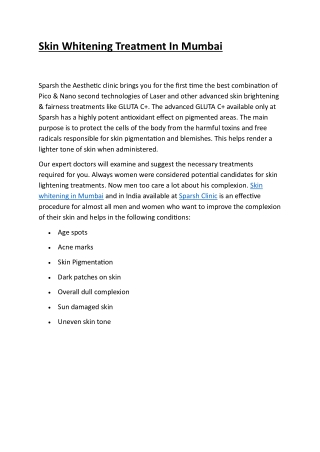 Skin Whitening Treatment In Mumbai