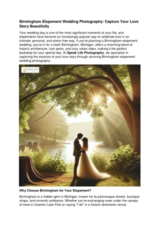 Birmingham Elopement Wedding Photography: Capture Your Love Story Beautifully