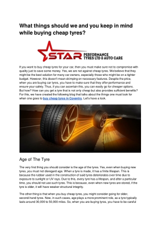 What things should we and you keep in mind while buying cheap tyres_