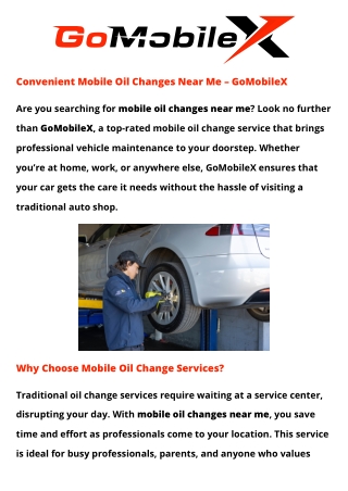 Mobile Oil Changes Near Me- Go MobileX