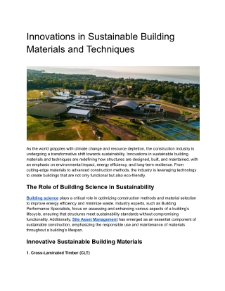 Innovations in Sustainable Building Materials and Techniques