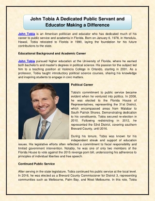 John Tobia A Dedicated Public Servant and Educator Making a Difference