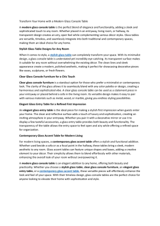 Transform Your Home with a Modern Glass Console Table