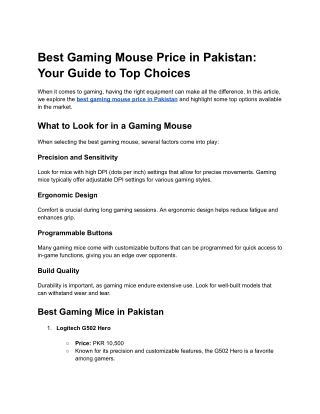 Best Gaming Mouse Price in Pakistan_ Your Guide to Top Choices