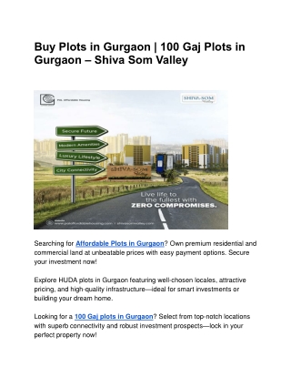Buy Plots in Gurgaon | 100 Gaj Plots in Gurgaon – Shiva Som Valley