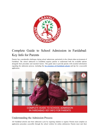 Complete Guide to School Admission in Faridabad_ Key Info for Parents - AISF - Feb'25