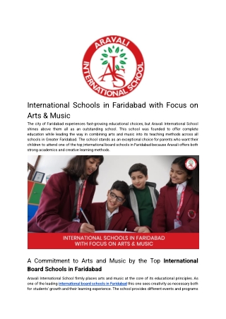 International Schools in Faridabad with Focus on Arts & Music - Aravali Faridabad - Feb'25