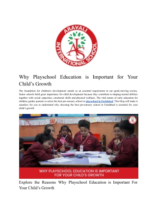 Why Playschool Education is Important for Your Child’s Growth - Aravali Faridabad - Feb'25