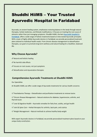 Shuddhi HiiMS – Your Trusted Ayurvedic Hospital in Faridabad