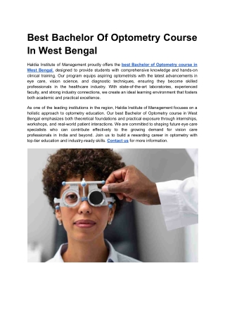 Best Bachelor Of Optometry Course In West Bengal