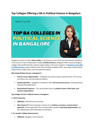 Top Colleges Offering a BA in Political Science in Bangalore